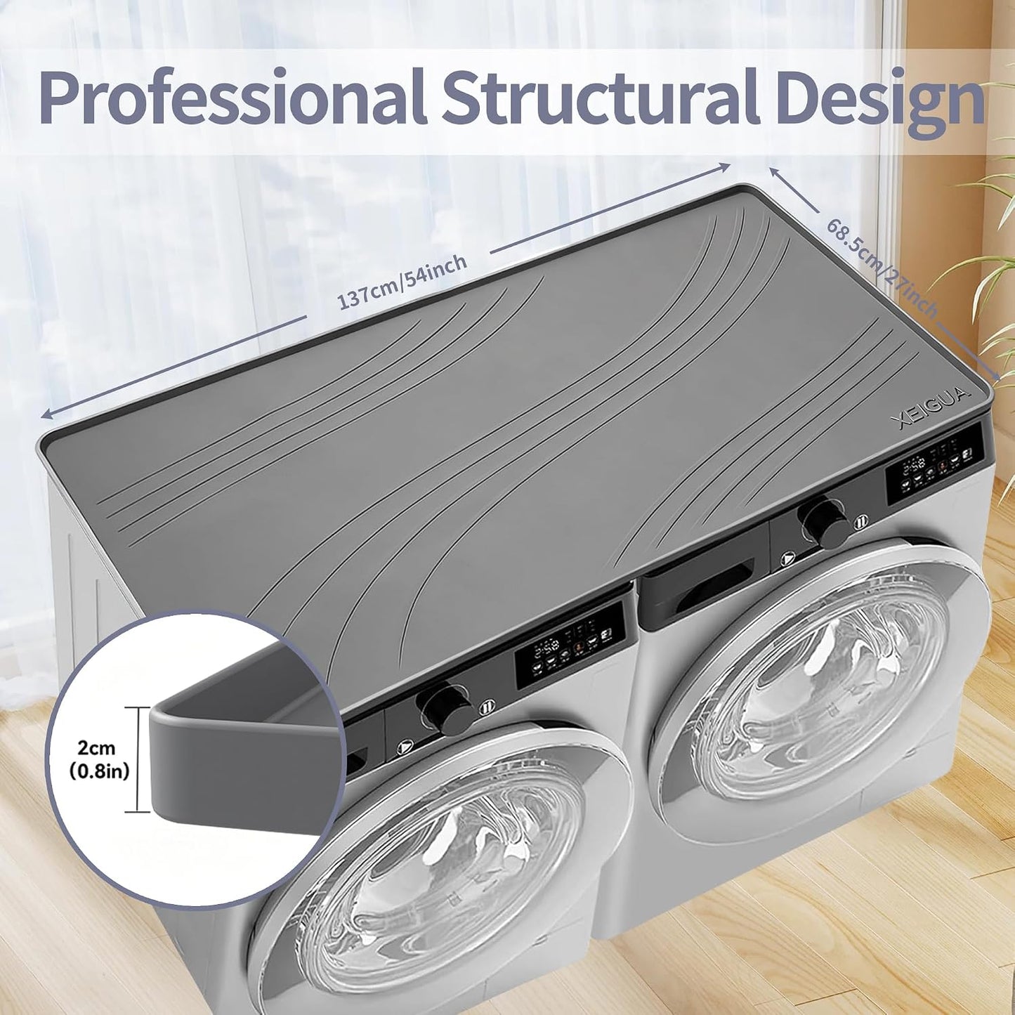 Washing Machine Pan, Drain Pan, Large 33×30/4 LBS Silicone Drain Pan, Waterproof Non-Slip Drip Tray with Raised Edge, Anti-Vibration Floor Leak Protector for Washer, Dryer and Laundry Room