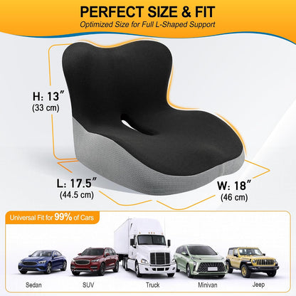 Allaboutsla Car Seat Cushion with Lumbar Support Pillow, Car Back Support | L-Shaped Ergonomic Memory Foam Seat Cushion, Car Seat Cushions for Driving, Driver Cushion and Back Support for Car, B&G