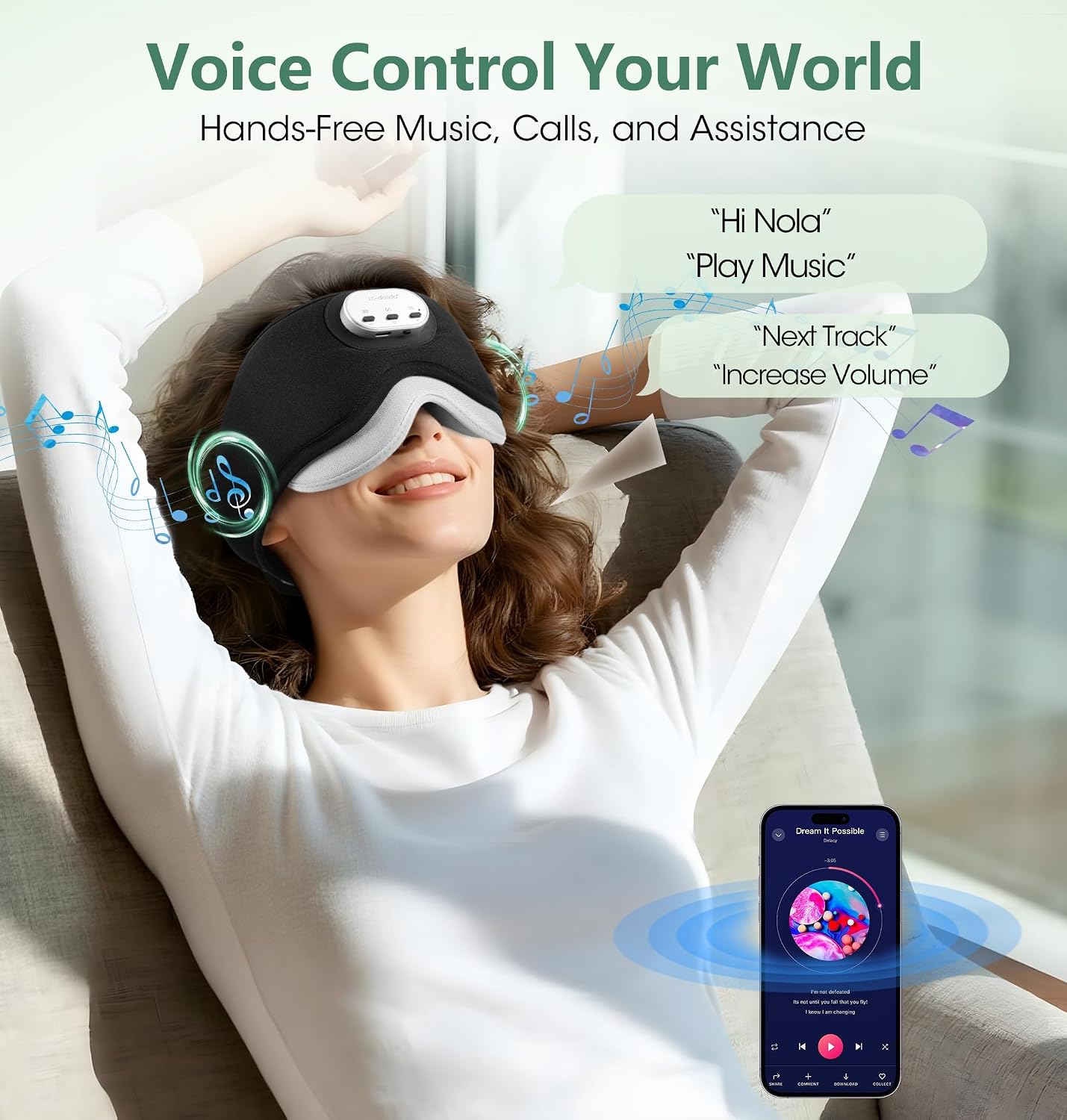 LC-dolida Voice Control Bluetooth Sleep Mask, Bamboo Cotton Bluetooth Sleep Headphones with 3D Zero-Pressure Cups and Timer Setting, Total Blackout Sleep Eye Mask for Side Sleepers (Purple)