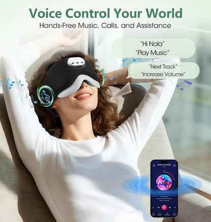 LC-dolida Voice Control Bluetooth Sleep Mask, Bamboo Cotton Bluetooth Sleep Headphones with 3D Zero-Pressure Cups and Timer Setting, Total Blackout Sleep Eye Mask for Side Sleepers (Purple)