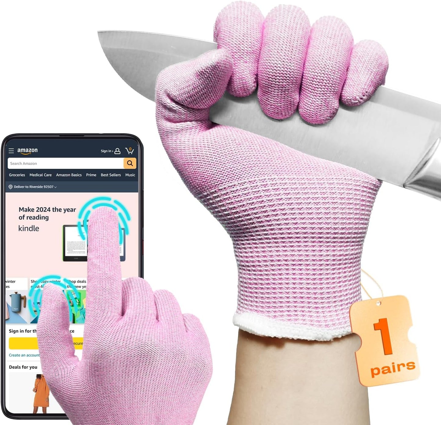 JDL Large Blue Cut Resistant Gloves with Touch Screen, Food Grade, ANSI A5, 3D Stretch Fit, Firm Grip, Suitable for Oyster Shucking, Meat Slicing, Kitchen Protection