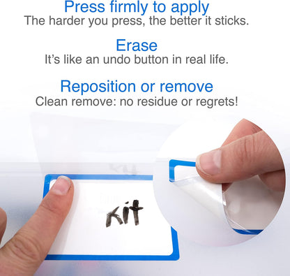 Dry Erase Labels, 2 x 3 Inch Removable, 50/Roll | Reusable Erasable Labels with Anti-Smear Protective Flaps for Bins, Containers and Shelves. Made in USA
