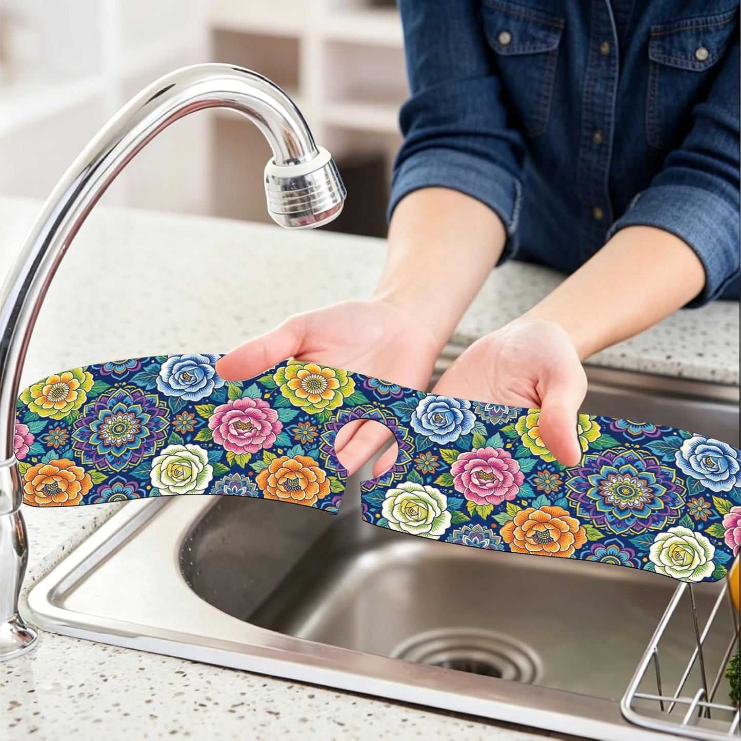 2 Pcs Kitchen Sink Splash Guard Faucet Mat Wood Grain Pattern Faucet Mat for Sinks Natural Wood Color Absorbing Drying Mats for Kitchen Bathroom, 23.6x5.5inch