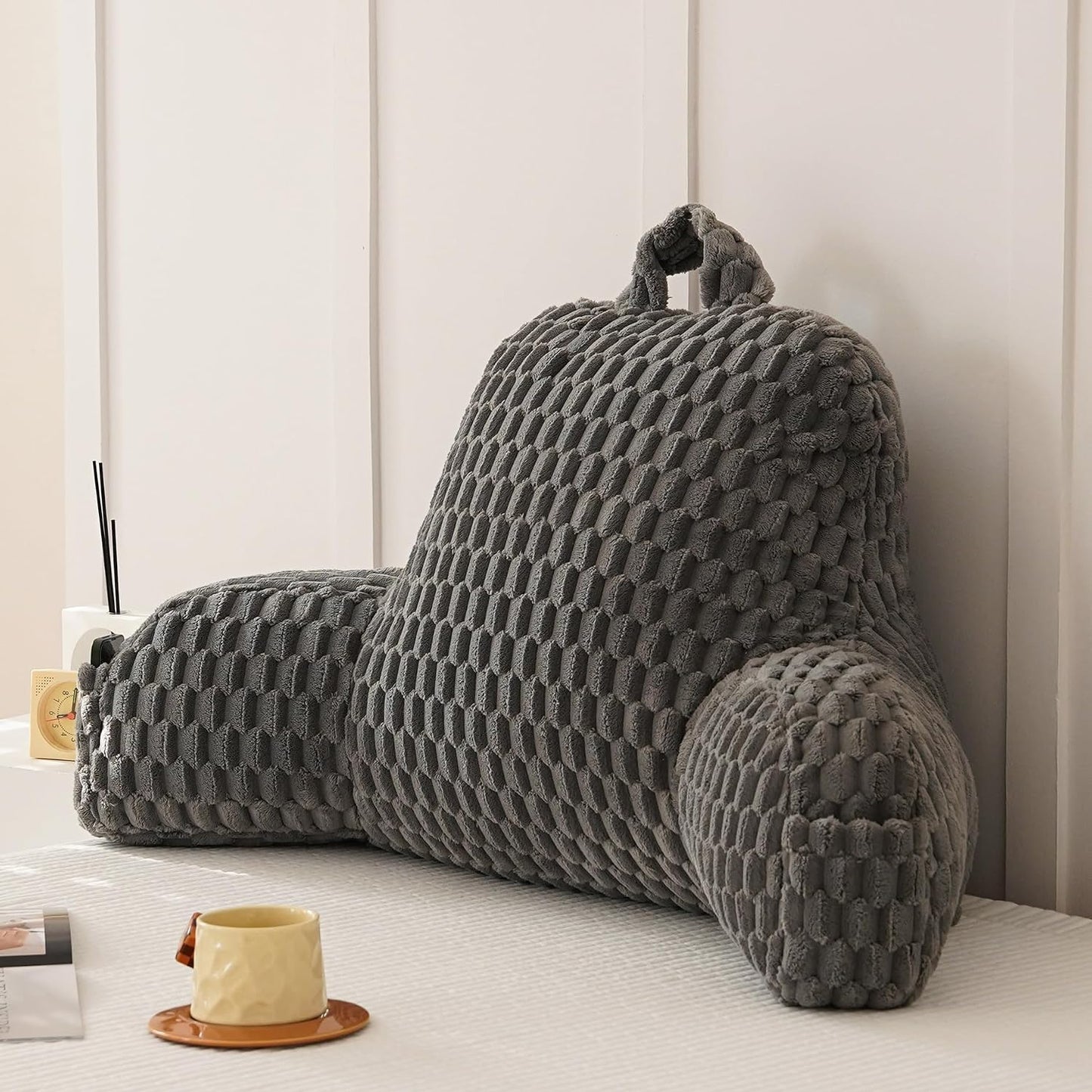 Large Reading Pillow for Adults, Back Support Pillow for Sitting Up in Bed with Arms, Couch for Lounging Bedrest, Pink