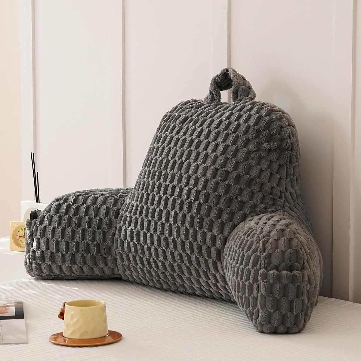 Large Reading Pillow for Adults, Back Support Pillow for Sitting Up in Bed with Arms, Couch for Lounging Bedrest, Pink