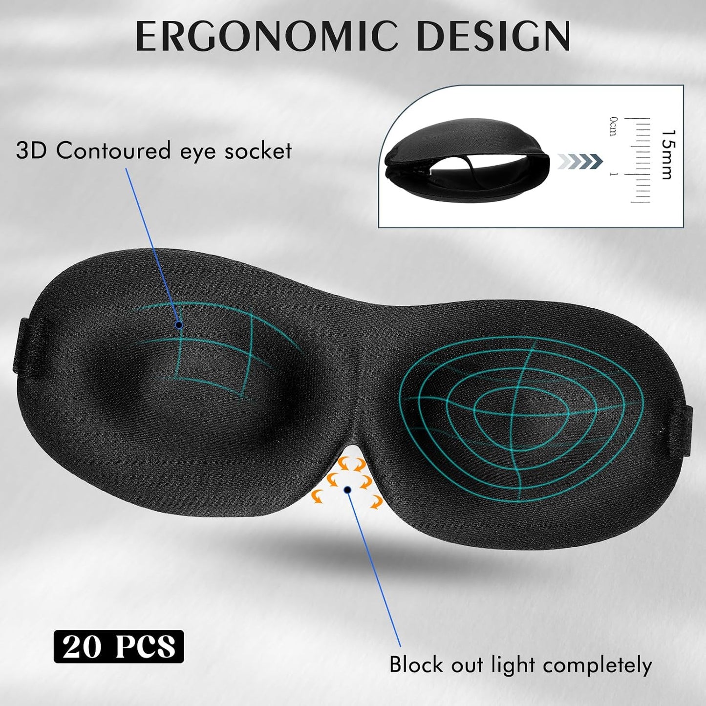 Bonuci 20 Pack Sleep Mask Blackout 3D Eye Mask for Ultralight Sleeping Night Blindfold Eye Covers with Adjustable Strap for Men Women Travel Gift Back and Side Sleeper (Dark Purple)