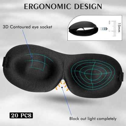 Bonuci 20 Pack Sleep Mask Blackout 3D Eye Mask for Ultralight Sleeping Night Blindfold Eye Covers with Adjustable Strap for Men Women Travel Gift Back and Side Sleeper (Dark Purple)