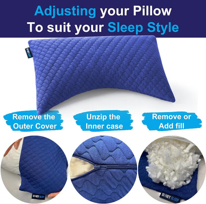 Sidney Sleep Adjustable Curved Pillows for Neck and Shoulder Support with Extra Shredded Fill - Cervical Contour Pillow for Side and Back Sleepers - Queen Size 19" x 29" CertiPUR-US Certified (White)