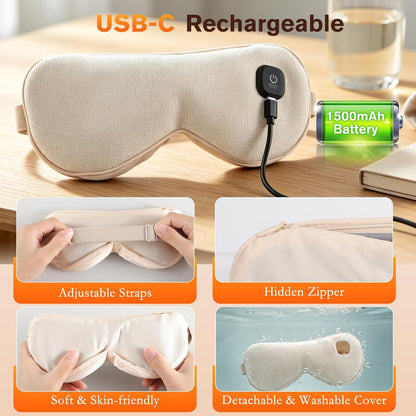 WIOR Heated Eye Mask, 1500mAh Rechargeable Warm Eye Compress for Dry Eyes | Cordless Eye Heating Pad with 3 Heat Levels, 20-Mins Auto Timer & Washable Cover for Sleeping, Travel, Eye Strain Relief