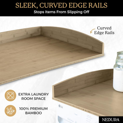 Nedura Washer Dryer Countertop with Anti-Vibration Pads, Curved Edge Rails, Premium Bamboo Laundry Countertop, Washer Dryer Topper, Laundry Room Organization, Laundry Room Accessory – Dark Walnut
