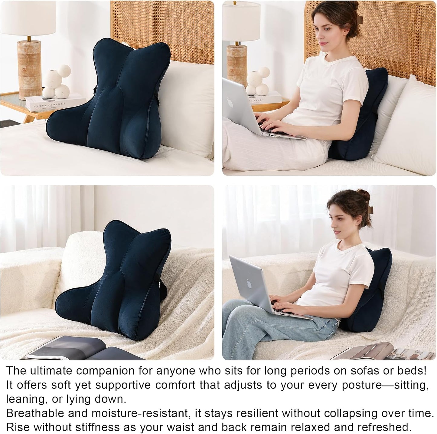 Lumbar Support Pillow(Pat. Pend) – Multi-Functional Ergonomic Back Cushion for Sofa Chair, Car Seat & Sofa, Reading Pillow with Firm Multi-Zone Support to Relieve Lower Back Pain, Misty White