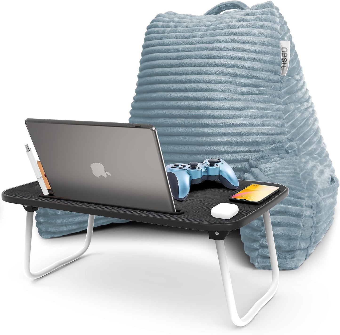 Nestl Reading Pillow with Shredded Memory Foam, Luxe Cut Plush Back Pillow for Sitting Up in Bed, Back and Arms Adjustable Support for Adult & Teens, Backrest Pillows with Washable Cover Dark Grey
