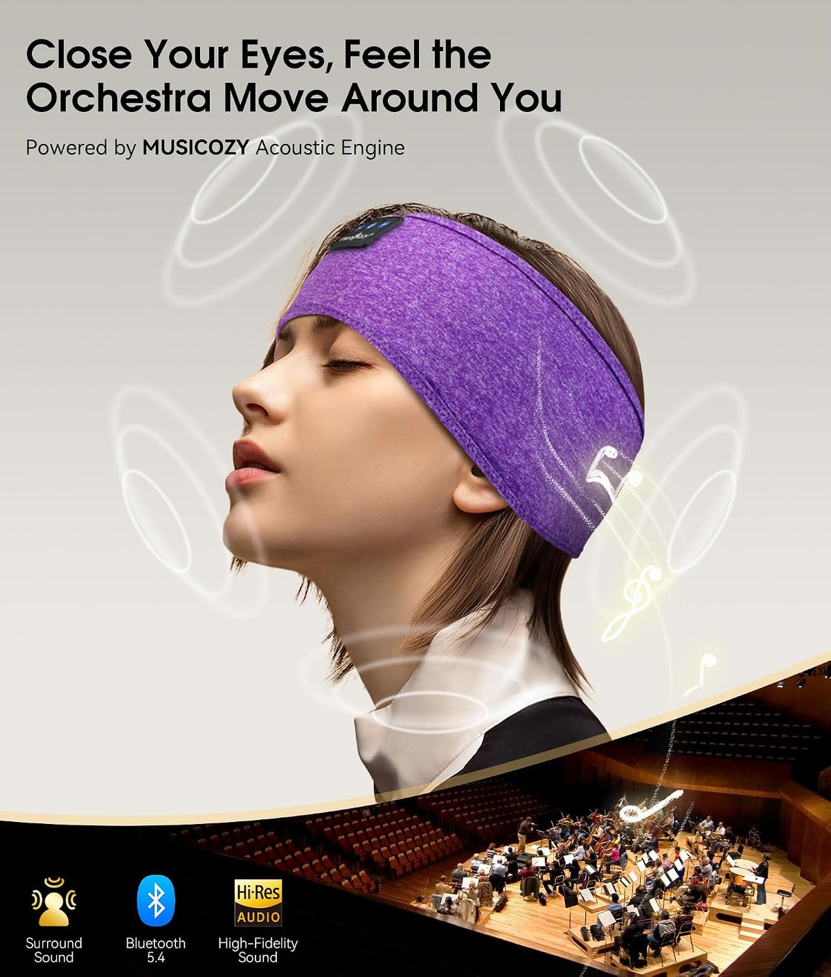 MUSICOZY Bluetooth 5.4 Sleep Headphones Headband Sports Wireless Audio