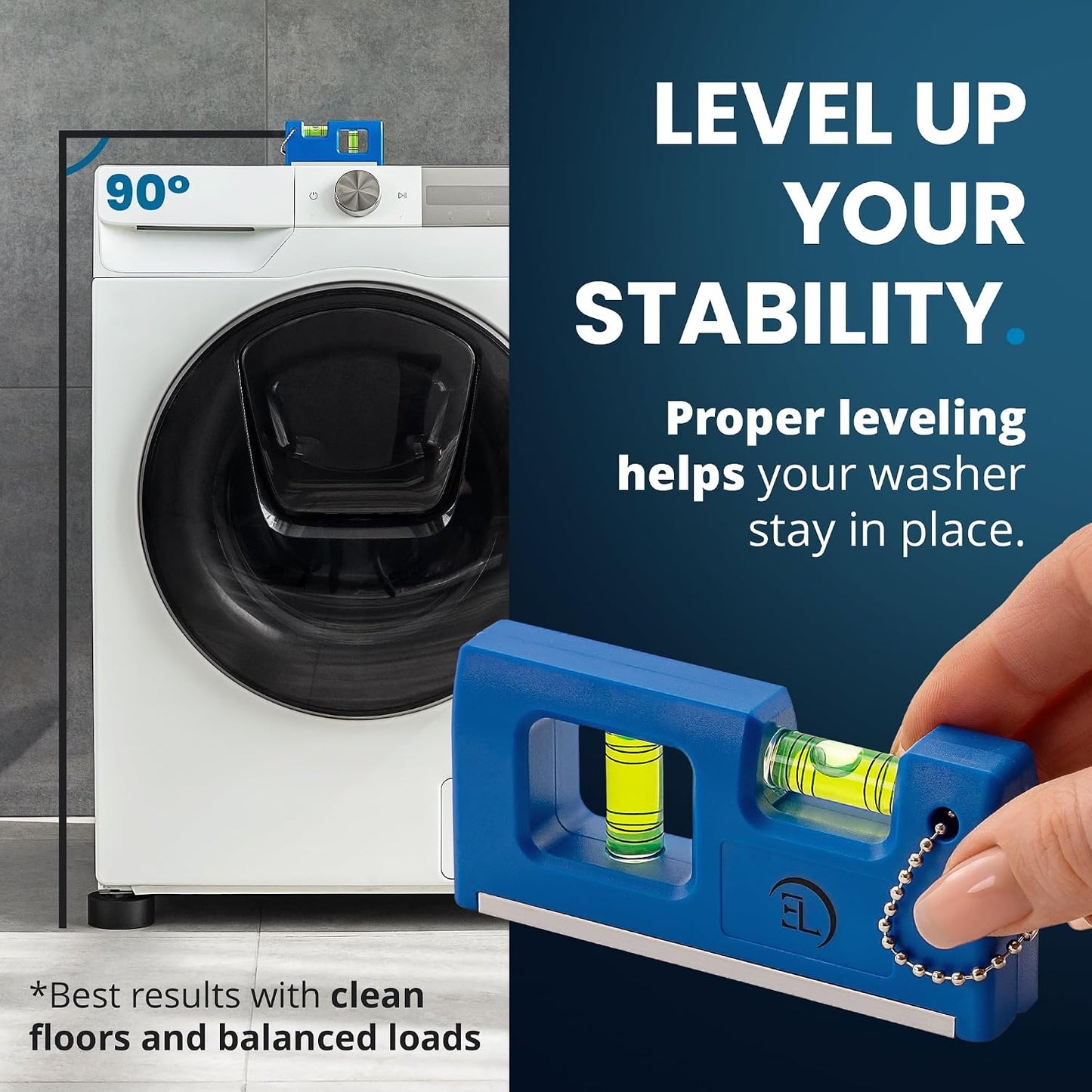 Anti Vibration Pads for Washing Machine with Tank Tread Grip - 4 Pack + Level - Fits Most Round Feet up to 1.75” - Stops Washer Dryer from Moving - Rubber Antivibration Stabilizer for Leveling Washer