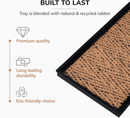 Anji Mountain Heavy Duty Waterproof Rubber Shoe Storage Mat Organizer/Boot Storage Tray Multi Use For Entryway with Coir, Tan Insert, Fits 2 Pair (24.5" Wide)
