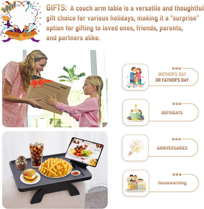 Couch Arm Tray,Bamboo Sofa Clip on Side Table,Foldable Couch Armrest Table with 360°Rotating Phone Holder,Anti Slip Food Trays for Eating/Drinks/Snacks/Remotes 15.35" x 9.85"