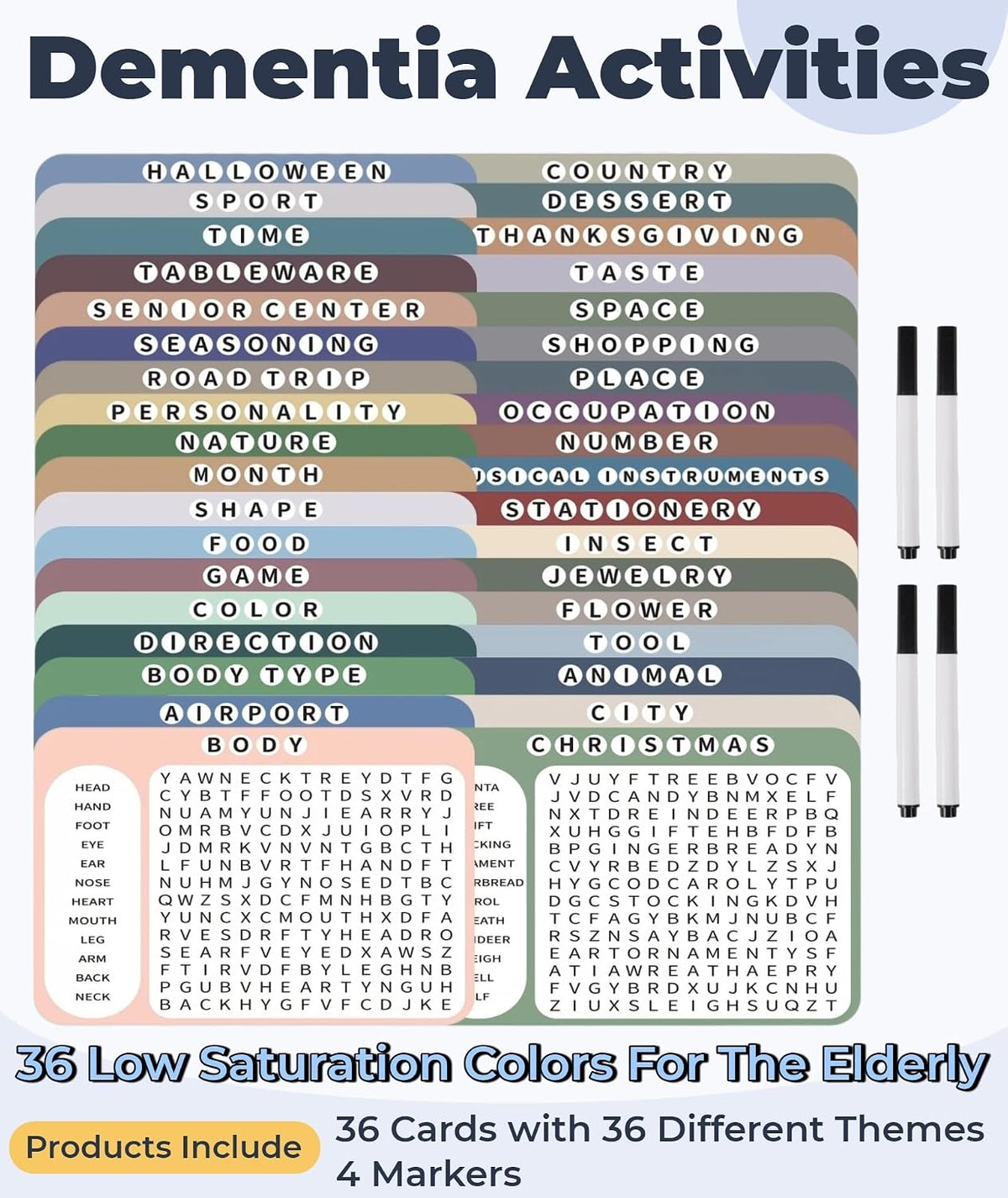 12 or 36 Pcs Reusable Word Search Cards for Dementia Game-Dementia Activities for Seniors with Alzheimer's-Elderly Alzheimer's Toys-Large Print Word Search Books (12 Reusable Word Search Card)