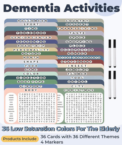 12 or 36 Pcs Reusable Word Search Cards for Dementia Game-Dementia Activities for Seniors with Alzheimer's-Elderly Alzheimer's Toys-Large Print Word Search Books (12 Reusable Word Search Card)