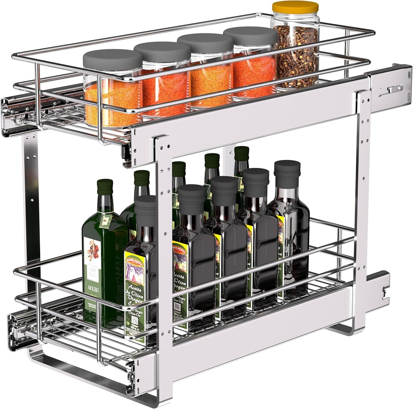 2-Tier Cabinet Pull Out Shelves, 14" W x 22" D, Chrome | Heavy-Gauge Wire Kitchen Cabinet Organizer, 100 lbs Capacity, Ball-Bearing Glides, Min 15" Opening, For Tupperware & Bowls