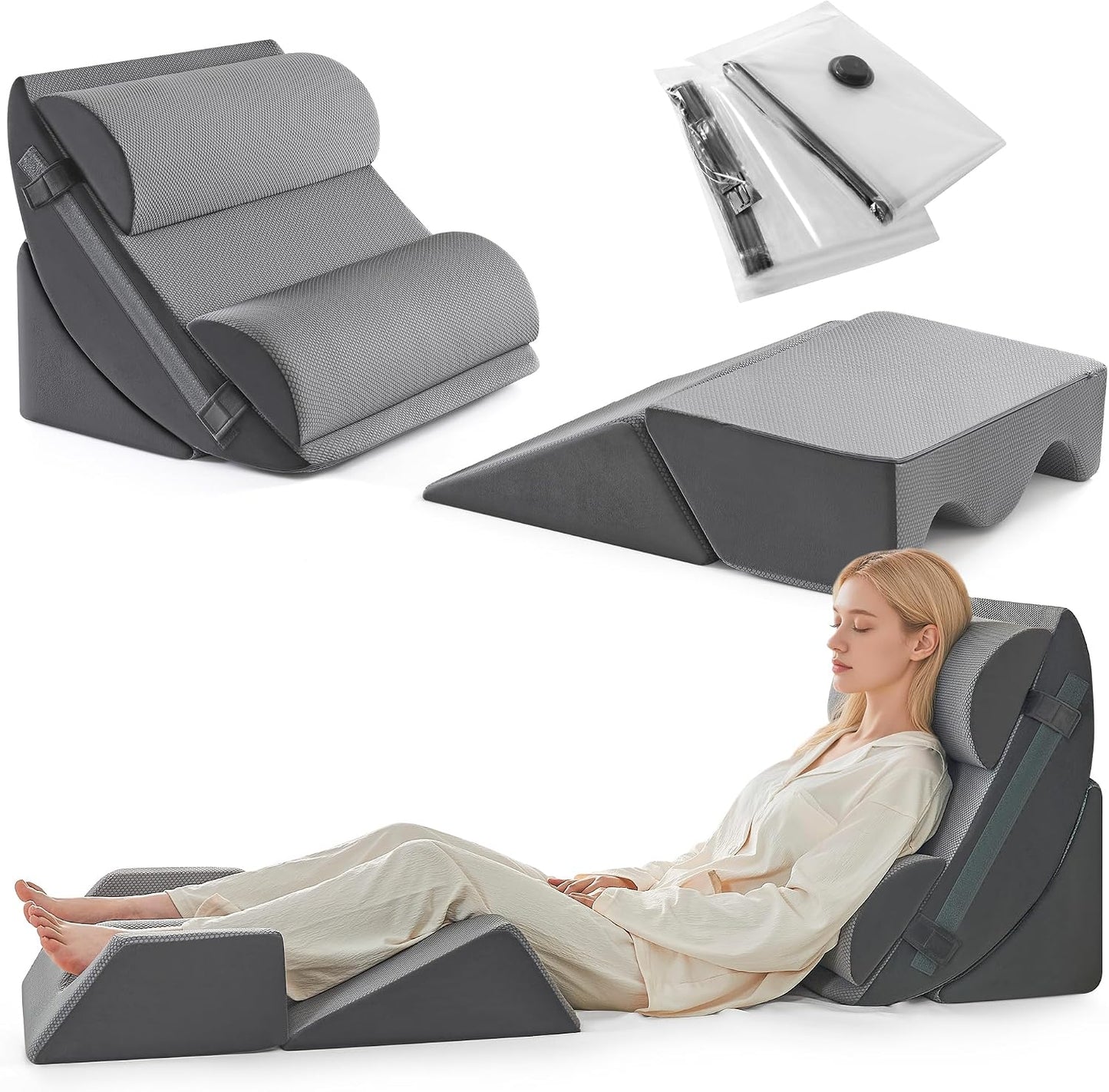 Yojoker Leg Elevation Pillows for Swelling, Memory Foam Wedge Pillow for Legs Blood Circulation, Leg Elevation Pillows for After Surgery, Knee Wedge Pillow for Sleeping Back Hip Ankles Relief