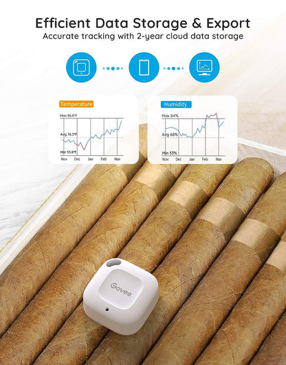 Govee Smart Bluetooth Thermometer Hygrometer H5074, Mini Humidity Sensor | Monitor temp/humidity with alerts, 262ft range. Export 2-yr data, precision sensor, portable. For greenhouse & incubators