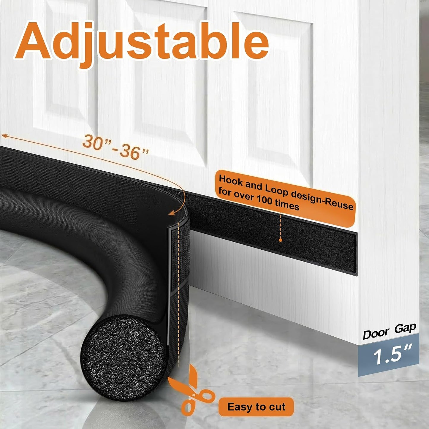 HomeProtect Door Draft Stopper Weather Stripping Door Seal Under Door Sweep Block Cold Air Gaps Front Soundproof Draft Blocker for Bottom of Door Suitable for Interior/Exterior,White