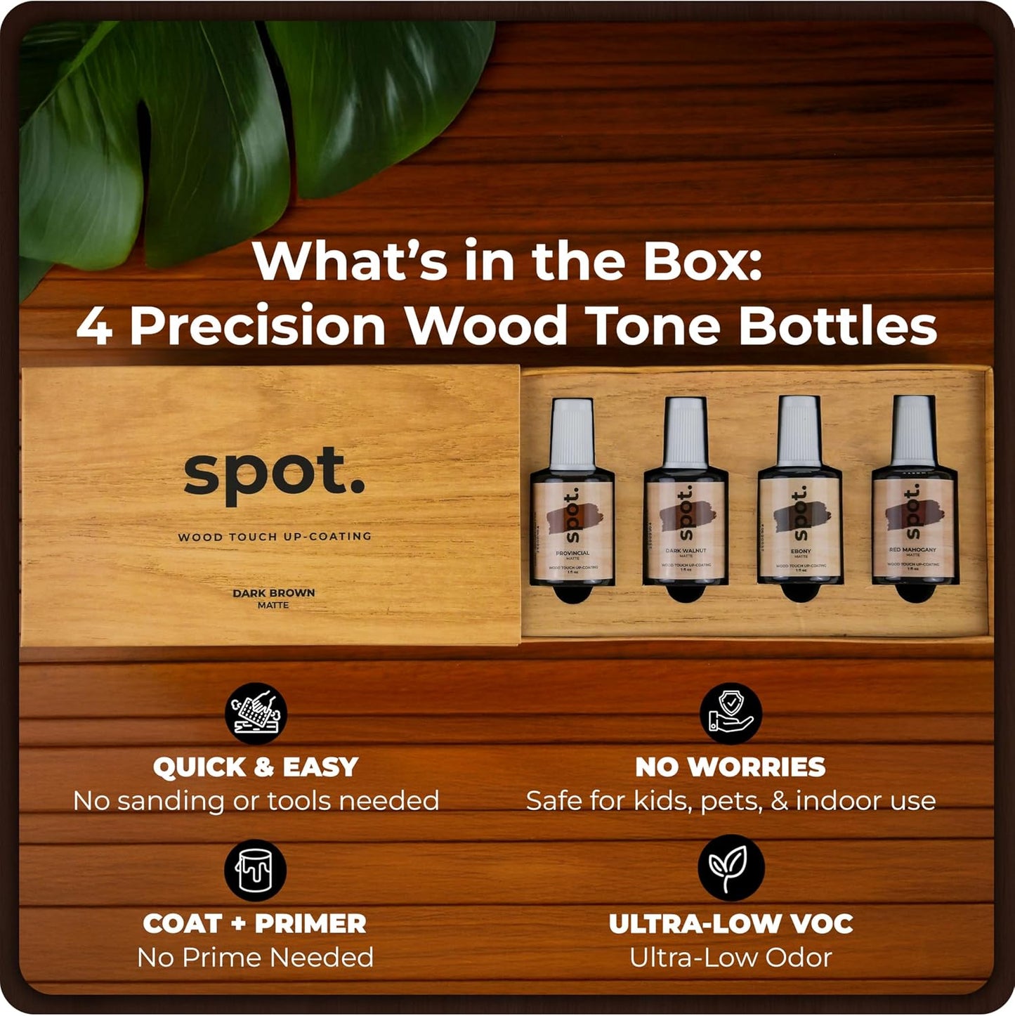 Light Brown Wood Stain Repair Kit, Brush-On Touch-Up Stain Bottles, Golden Oak, Early America, Cherry, Red Oak, Interior and Exterior Wood, 4 fl oz Total by spot.