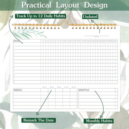 Habit Tracker Calendar- Daily, Weekly & Monthly Habit Tracker Journal | Undated, 12 Months, 7.9"x10", Writable, for Goal Setting, Boost Productivity, Workout Motivation & Self Care Tool