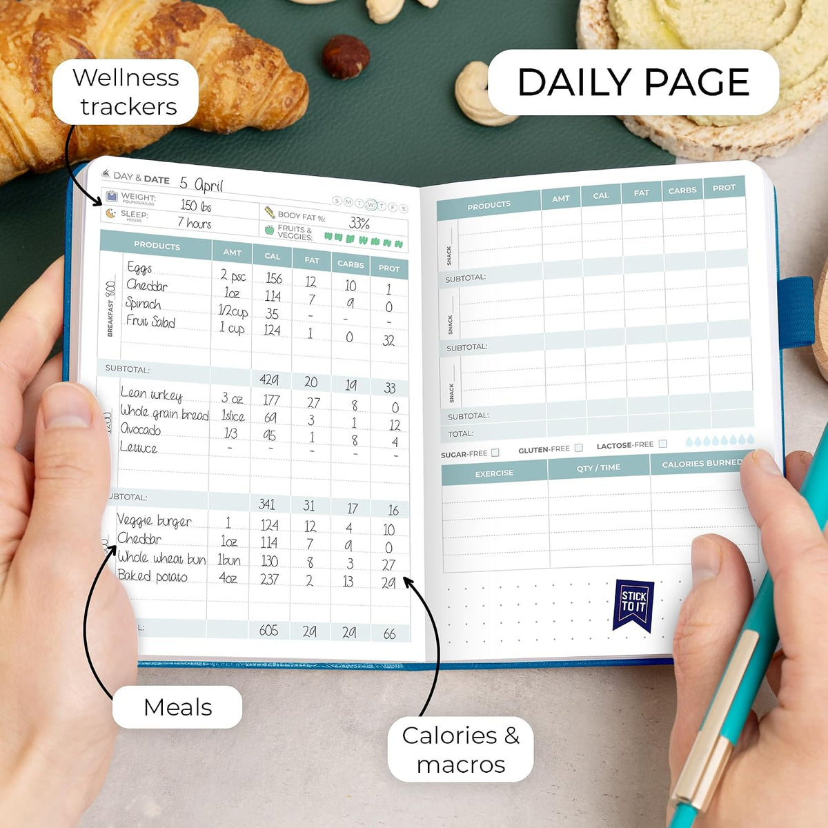Clever Fox Food Journal for Women & Men, Weight Loss Tracker, Aquamarine