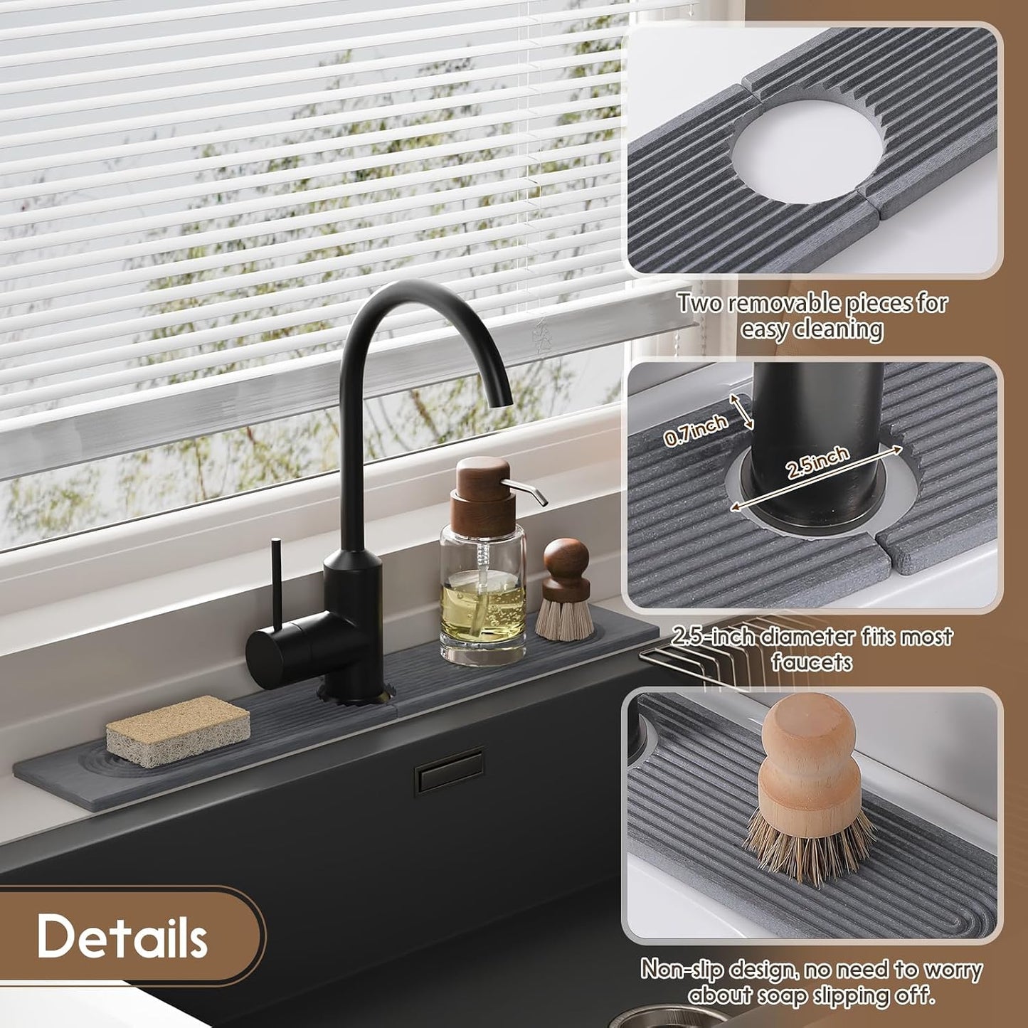 Faucet Mat for Kitchen Sink, Diatomite Quick Drying Tray , 15.8 Inch Kitchen Sink Splash Guard and Bathroom Stone Trays for Counter. Super Absorben.White.