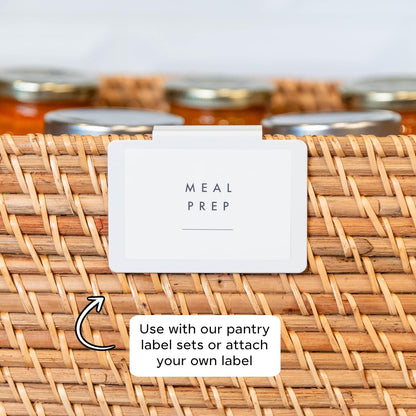 Storage Bin Label Holders Clip-On – 10 Pack Metal Basket Labels for Pantry, Baskets, Shelves & Organization Bins, 3.5” x 2.5