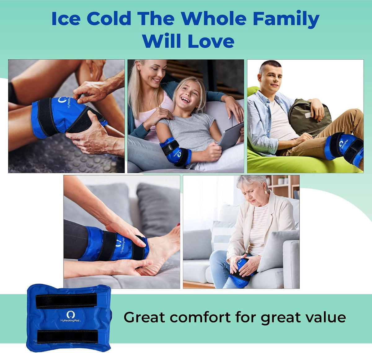 Foot and Ankle Gel Pack - Reusable Gel Ice Pack with Elastic Fastener - Cold Packs for Post-Surgery or Sport Injuries, Flexible Ice Packs - Foot Wrap and Ankle Ice Pack Wrap Compression - 1 Pack Blue