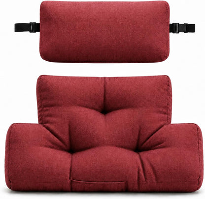 2-Piece Neck Pillow Lumbar Support Cushion for Recliner, Ergonomic High-Density Foam Backrest with Adjustable Headrest, Soft Comfy Back Support for Office Chair, Sofa, Couch, Pain Relief, Beige