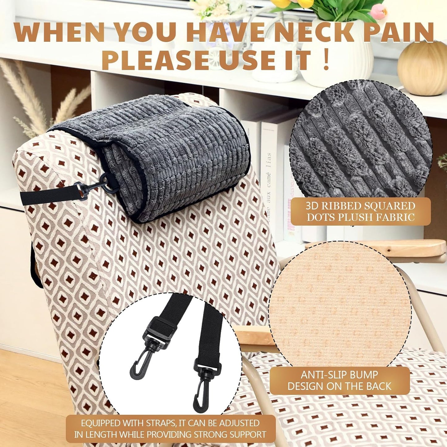 Chunful Headrest Recliner Memory Pillow Adjustable Support Cushions with Belt and Zipper for Neck Head Pain Relief Suitable for Sofas Recliners Office or Massage Chairs