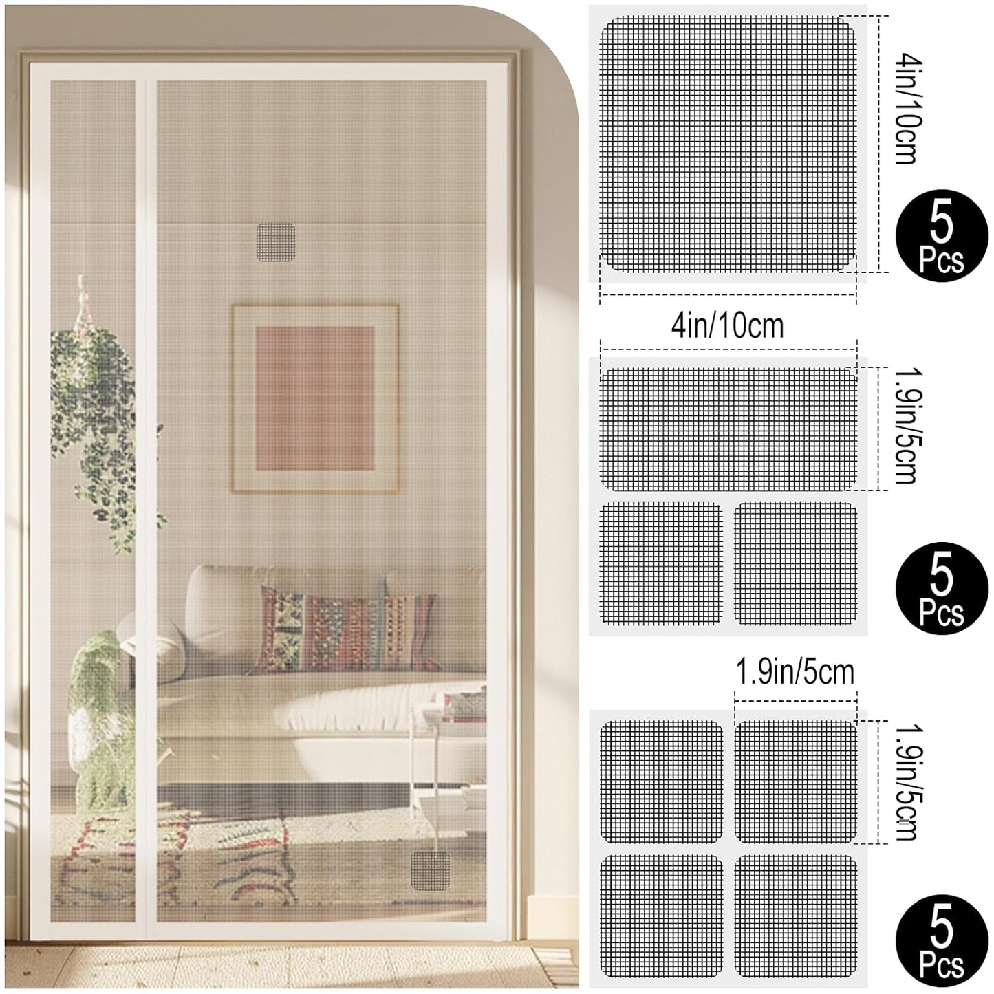 15 Sheets Window Screen Patches Repair Kit Gray 3 Sizes Fiberglass Patches | Self-Adhesive Fiberglass Screen Repair Patches in 3 Sizes, Quick Fix for Window Screen Tears & Holes, Grey
