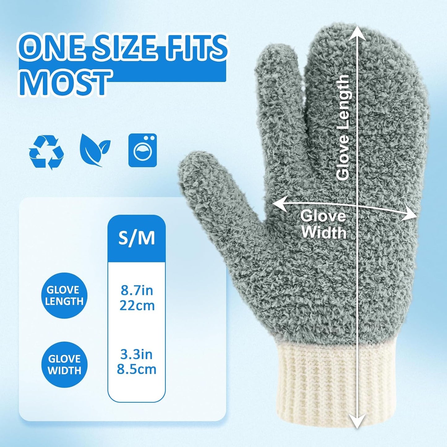 MIG4U Microfiber Dusting Gloves House Cleaning Glove for Blinds, Windows, Shutters, Furniture, and Car, Reusable Lint-Free Blue 1 Pair S/M