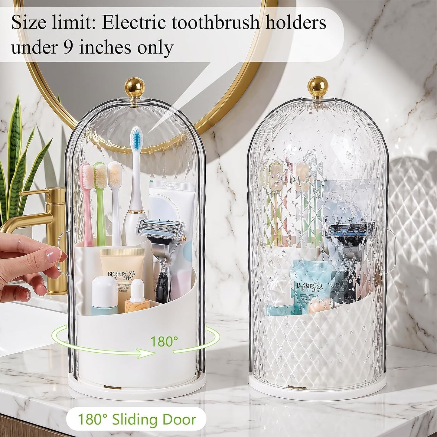 Toothbrush Holder with Cover for Bathroom Countertop, Organizer, White | Rotating 3 Slot Holder for Electric Toothbrushes, Toothpaste, Self Draining Vanity Organizer, Makeup Brush Storage