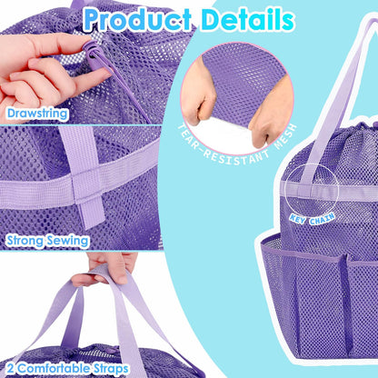 Fammart Mesh Shower Caddy Portable with Drawstring, Dorm Room Essentials for College Girls Guys, 8-Pocket Extra Large Shower Bag Basket Tote for Camping Beach Gym Travel Toiletry Bathroom