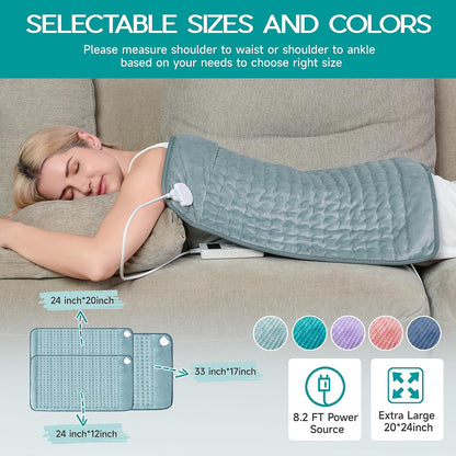 Heating Pad for Period Cramps, Heating Pad for Back/Neck/Shoulder Muscle Pain, 6 Heating&4 Timer Setting, Auto Shut Off, Dry/Moist Heat & Machine Washable, Gray Birthday Christmas Gifts for Women Mom