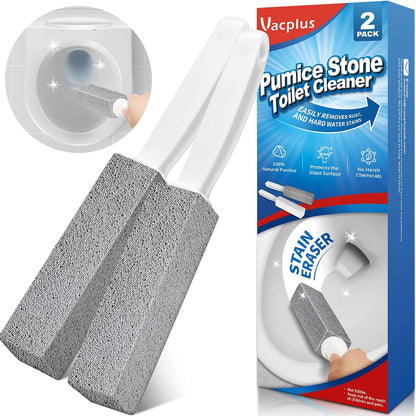 Vacplus Toilet Brush, 2 Pack, 100% Pumice Stone, Long Handle | Toilet Bowl Cleaner, Pool, Bathroom Sink, Removes Limescale Rust