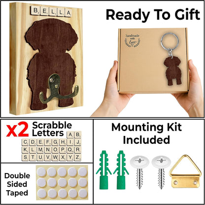 Dog Leash Holder Wall Mount, Pet Harness Hanger with Scrabble Letters, Dog Collar Organizer for Entryway, Memorial Cat Leash Holder for Wall, Pet Loss Gifts, Keepsake, Home Decor PF212-NAT