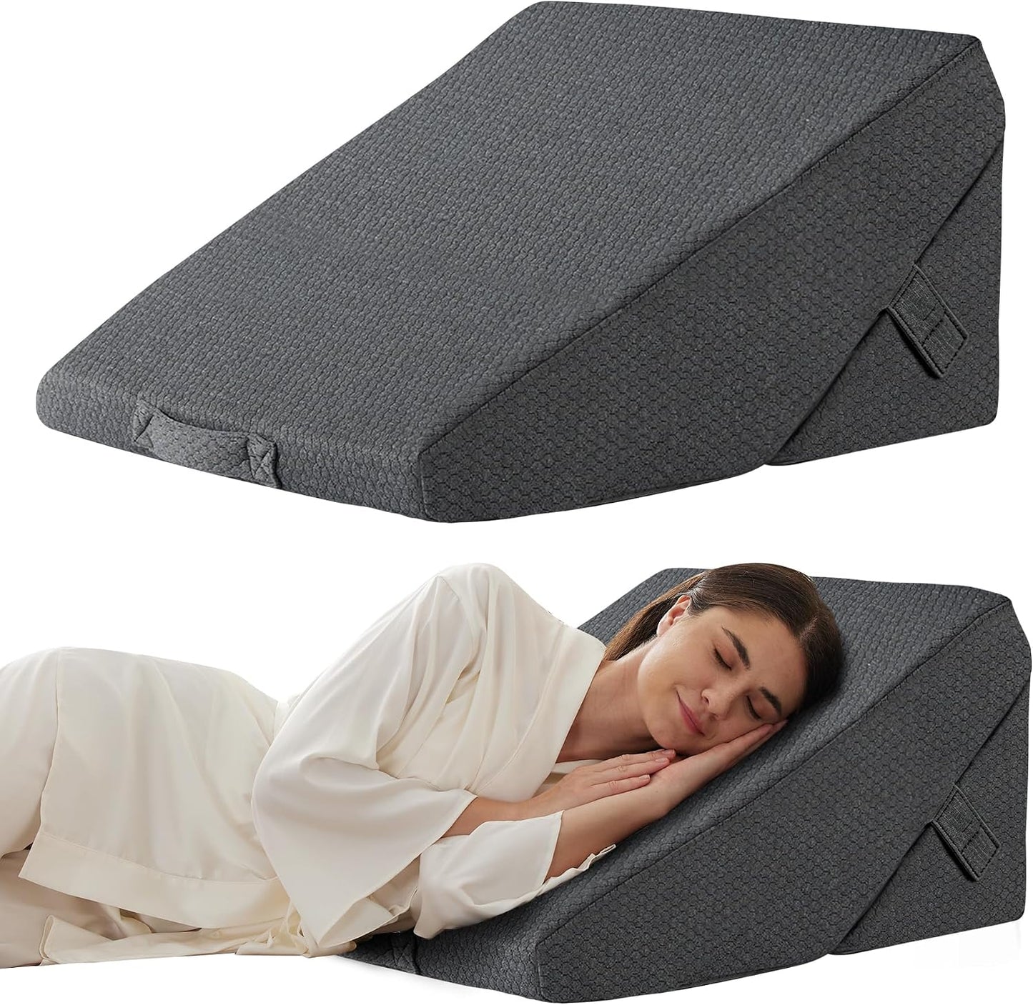 Bedluxe Wedge Pillow Headboard, 3PCS Orthopedic Bed Wedge Pillows Set for After Surgery, Adjustable Pillow Wedge for Acid Reflux&Back Pain Relief, Sleeping, Back Pillow for Bed Sitting Up, White/Grey