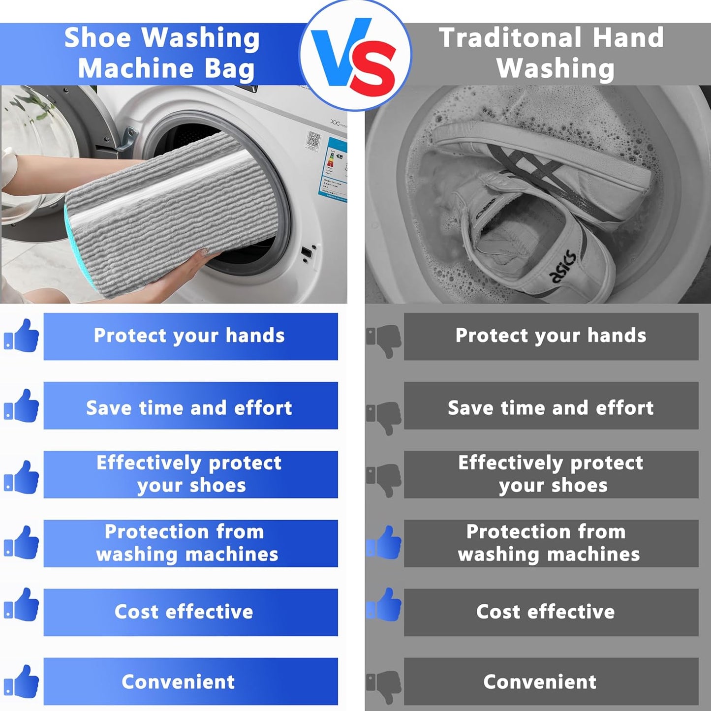 Reusable Shoe Washing Bag, 2-Pack Chenille Laundry Bag for Washer & Dryer. | Soft chenille fibers help deep clean sneakers while the hidden zipper keeps shoes secure and helps protect your washer.