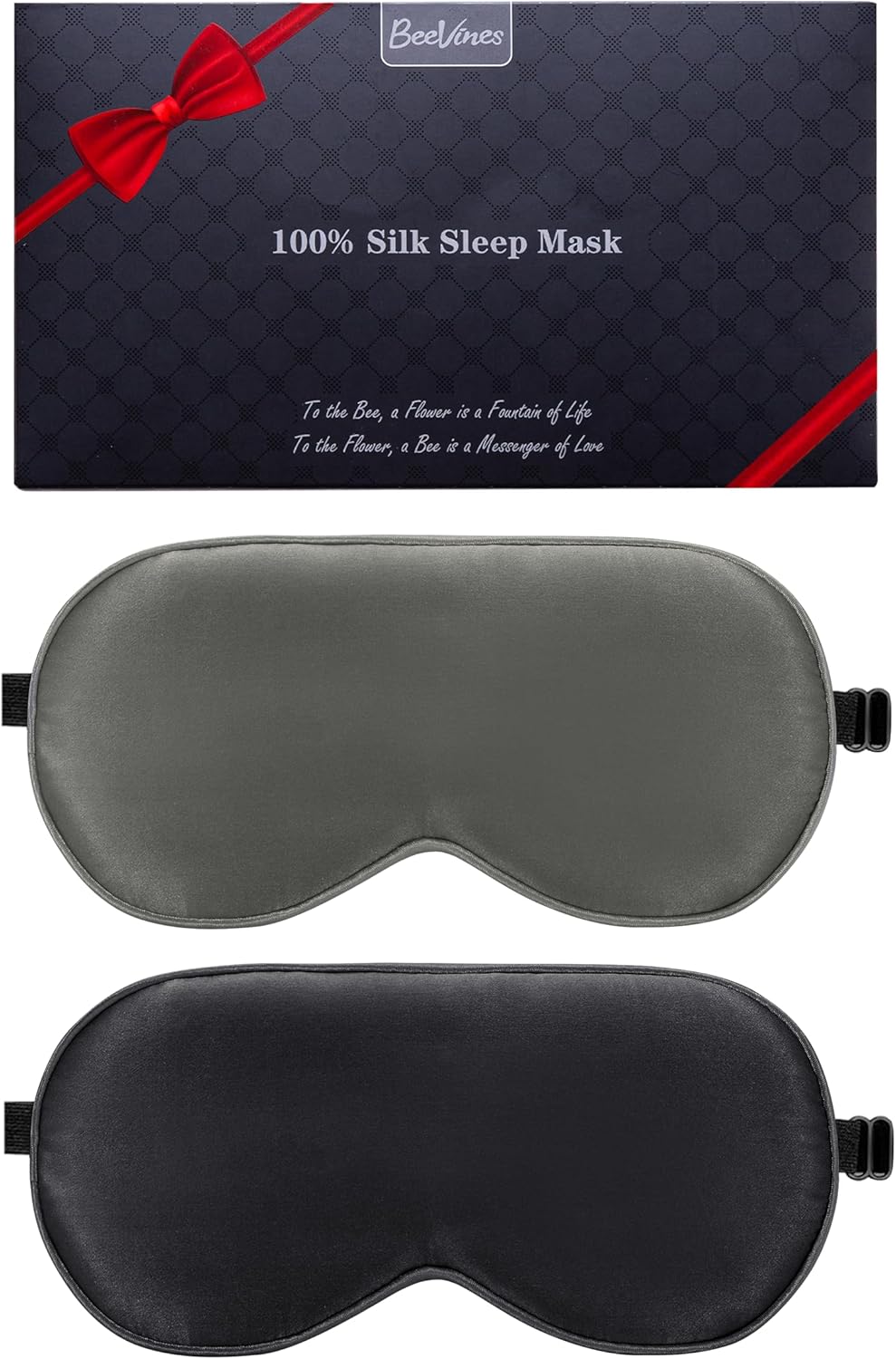 BeeVines 100% Mulberry Silk Sleep Mask, Light Blocking Eye Masks (2 Packs)