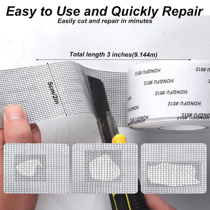 Window Screen Repair Tape Mesh Repair, Screen Mesh Patch Repair Kit | Strong Adhesive Fiberglass Screen Patch Repair Kit, Window Screen Repair Kit for Tent Net Windows Screen Repair,1.96"x32.8 ft