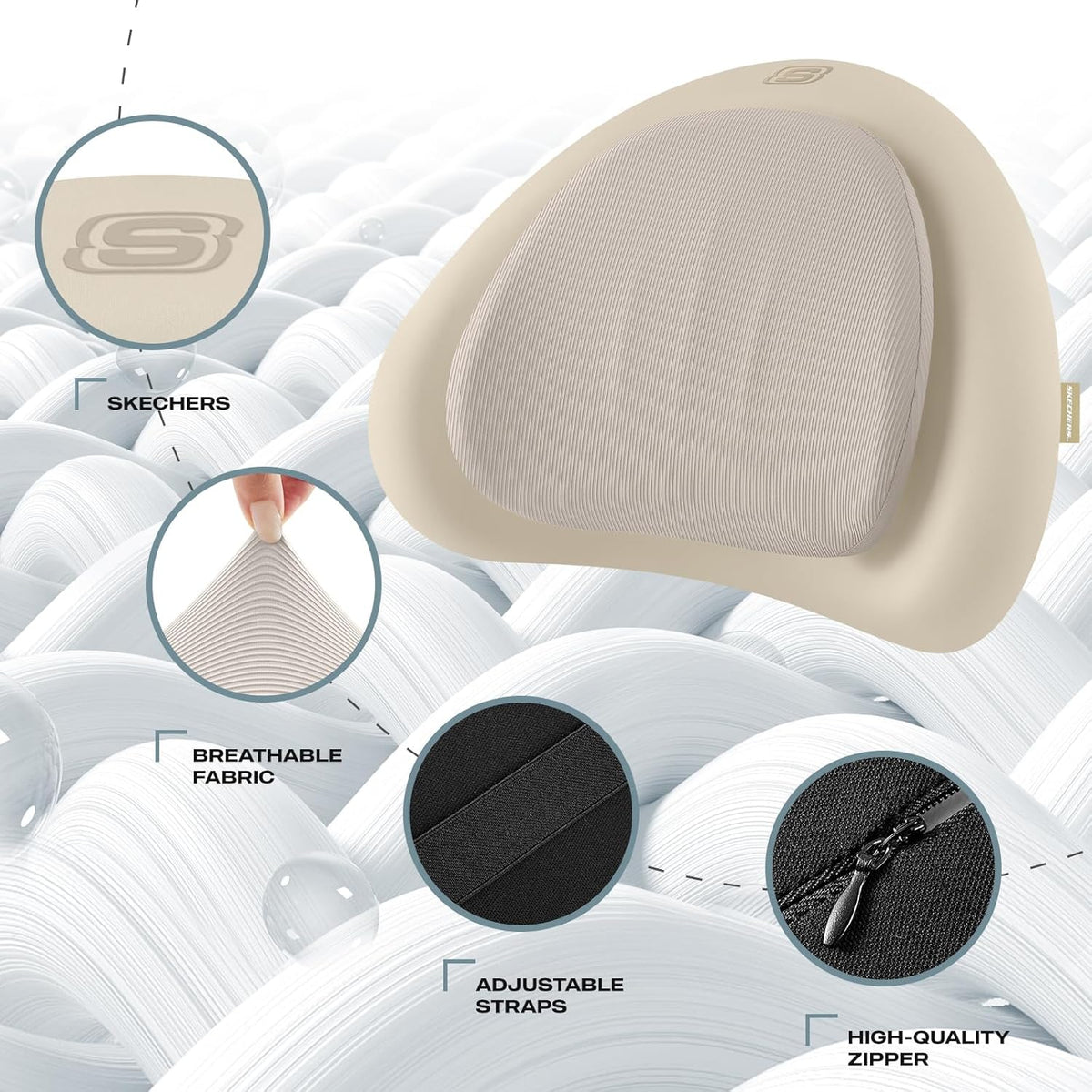 Skechers Lumbar Pillow Premium Memory Foam,Double-Layer-Office Chair Cushion for Tailbone Pain Relief,Butt Pillow for Office Chair,Car seat Cushion,Long Sitting Office Workers,and Car Drivers,Black