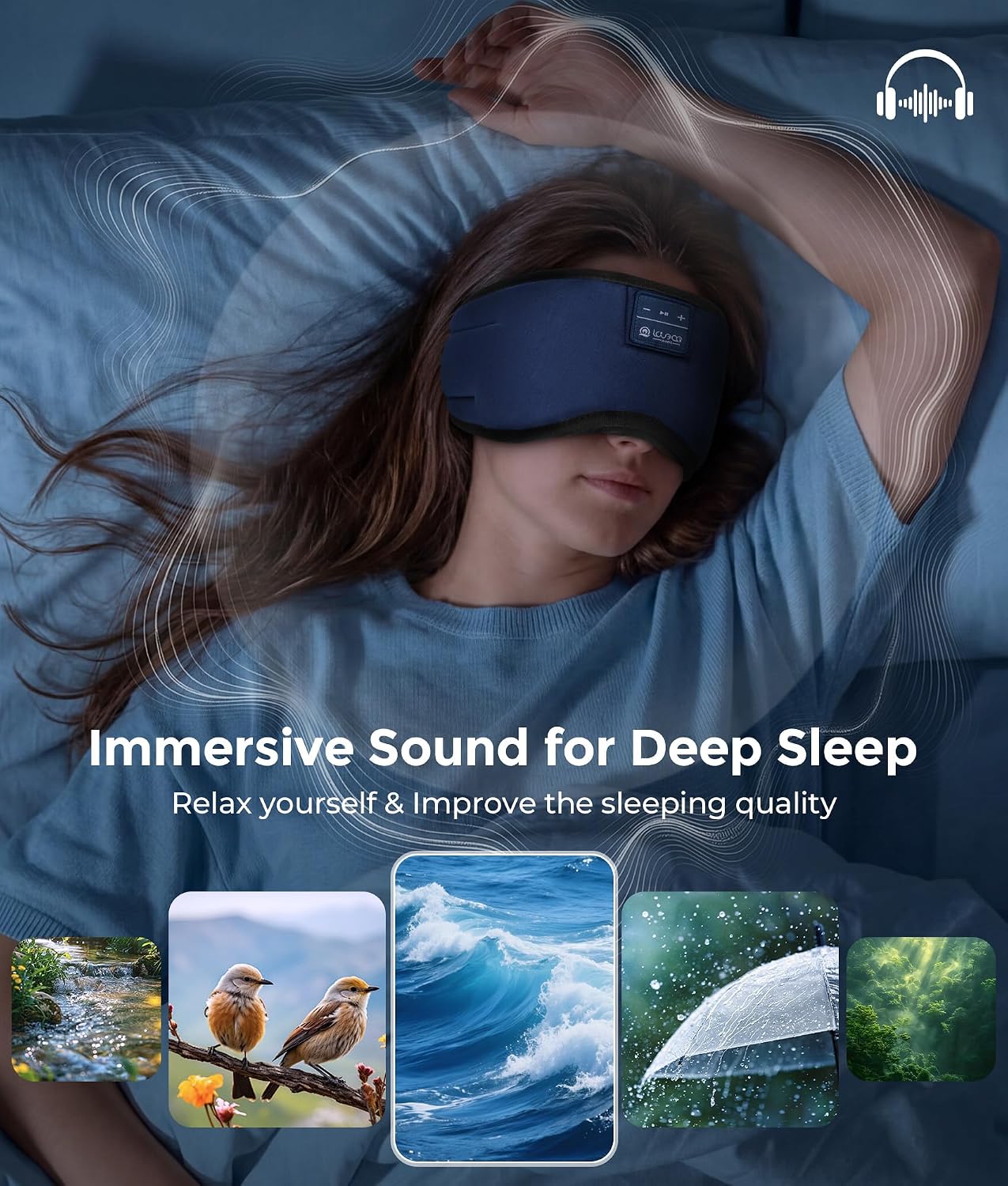 LOVE EYE Sleep Headphones Bluetooth 5.4 Sleeping Eye Mask Wireless Music Earphones with Built-in HD Speakers for Side Sleepers Cotton Sleeping Headphones for Women Men Gifts (Lavender Purple)