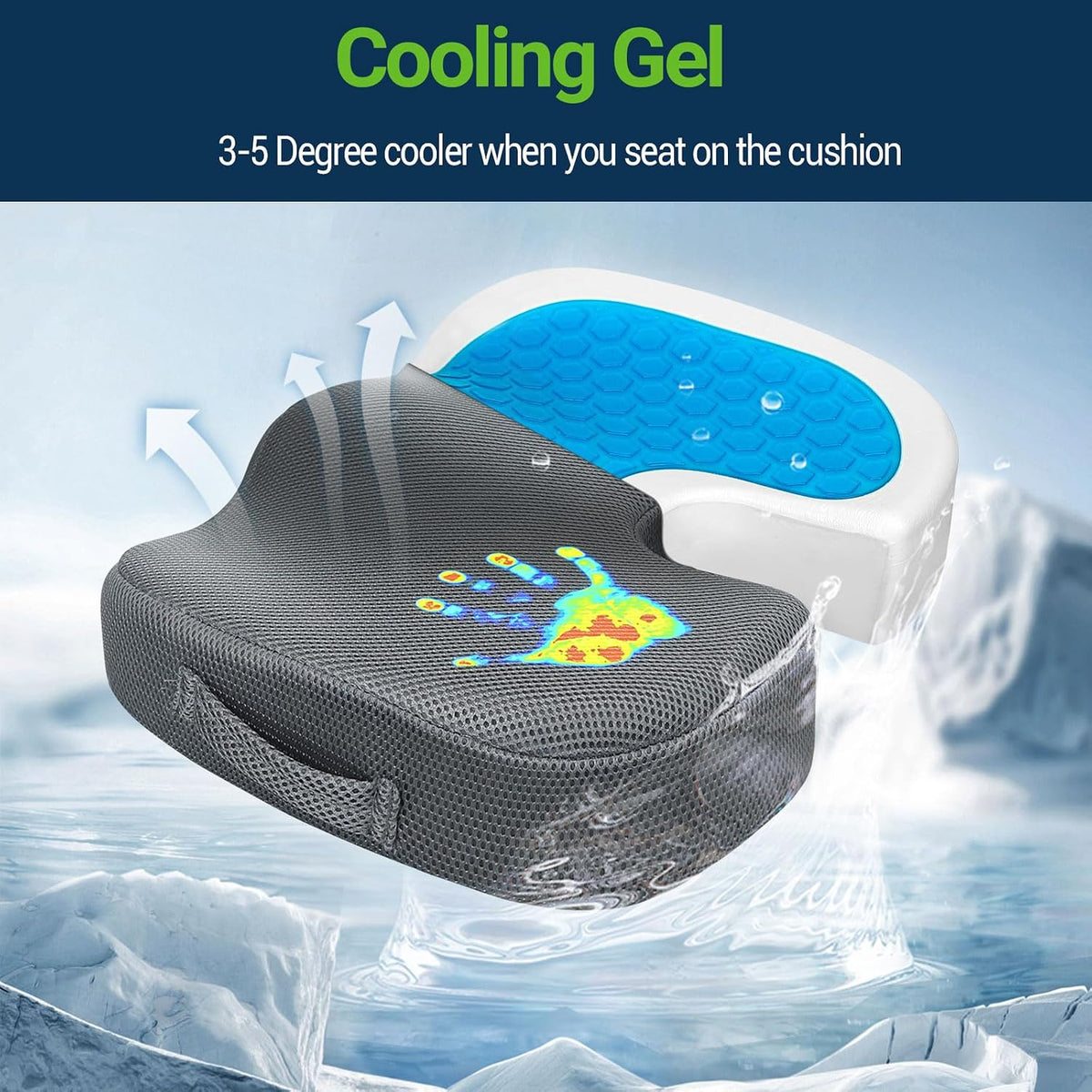 Season Guard Gel Memory Foam Seat Cushion for Tailbone Pain Relief, Black