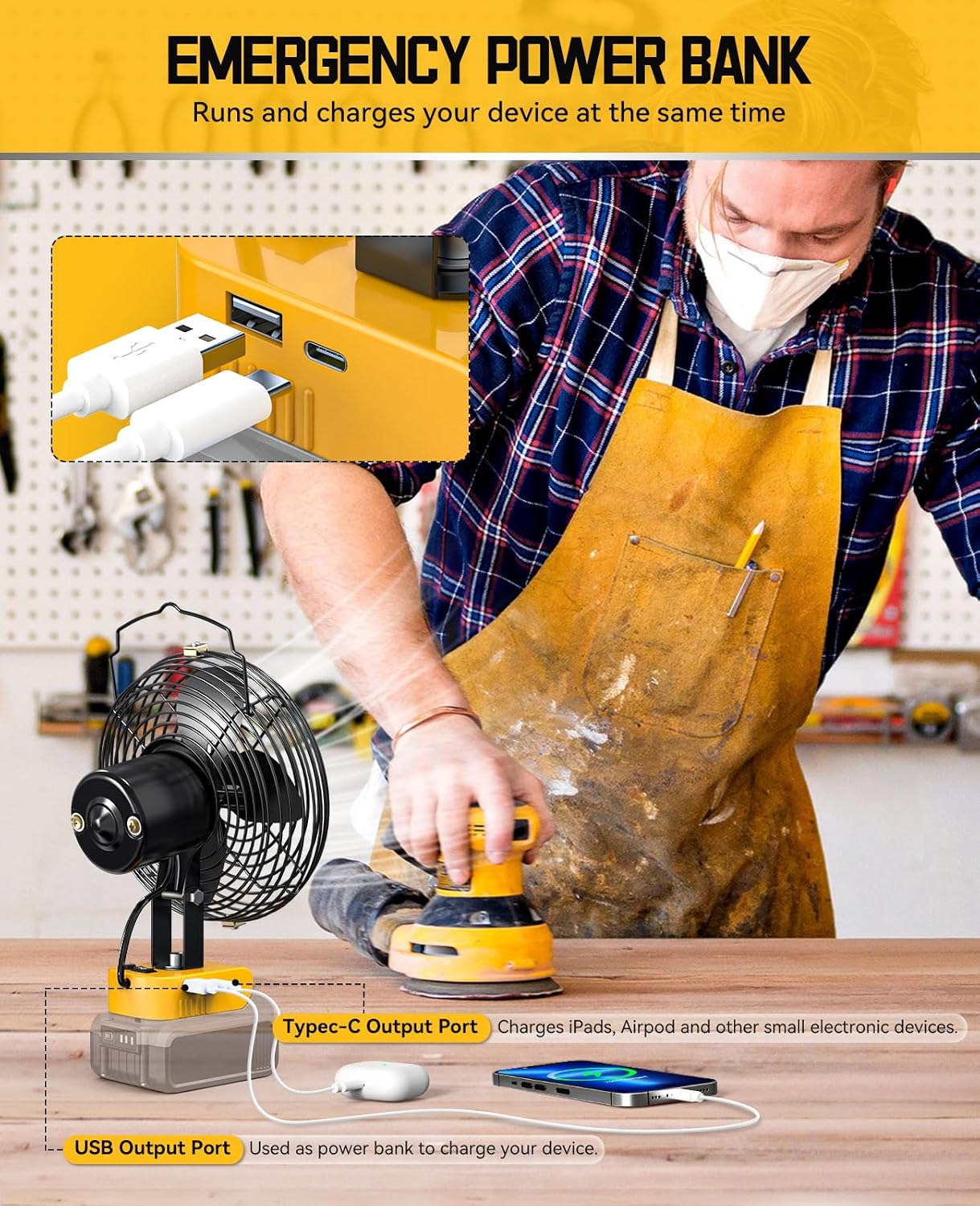 Ecarke 4" Clip Fan Compatible with Milwaukee 18V Battery (Tool Only) 3-Speed Cordless Clip-On Fan with 360° Rotation Low Noise Portable Desk Fan for Camping Jobsite Tent Fishing Outdoor