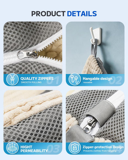 Shoe Washing Bag, Laundry Shoe Bag for Washer and Dryer, Sneaker Cleaning Protection Bag for Tennis, Casual, Athletic Shoes, with Mesh Pocket for Insoles, Self-Locking Zipper (Grey 2pcs)